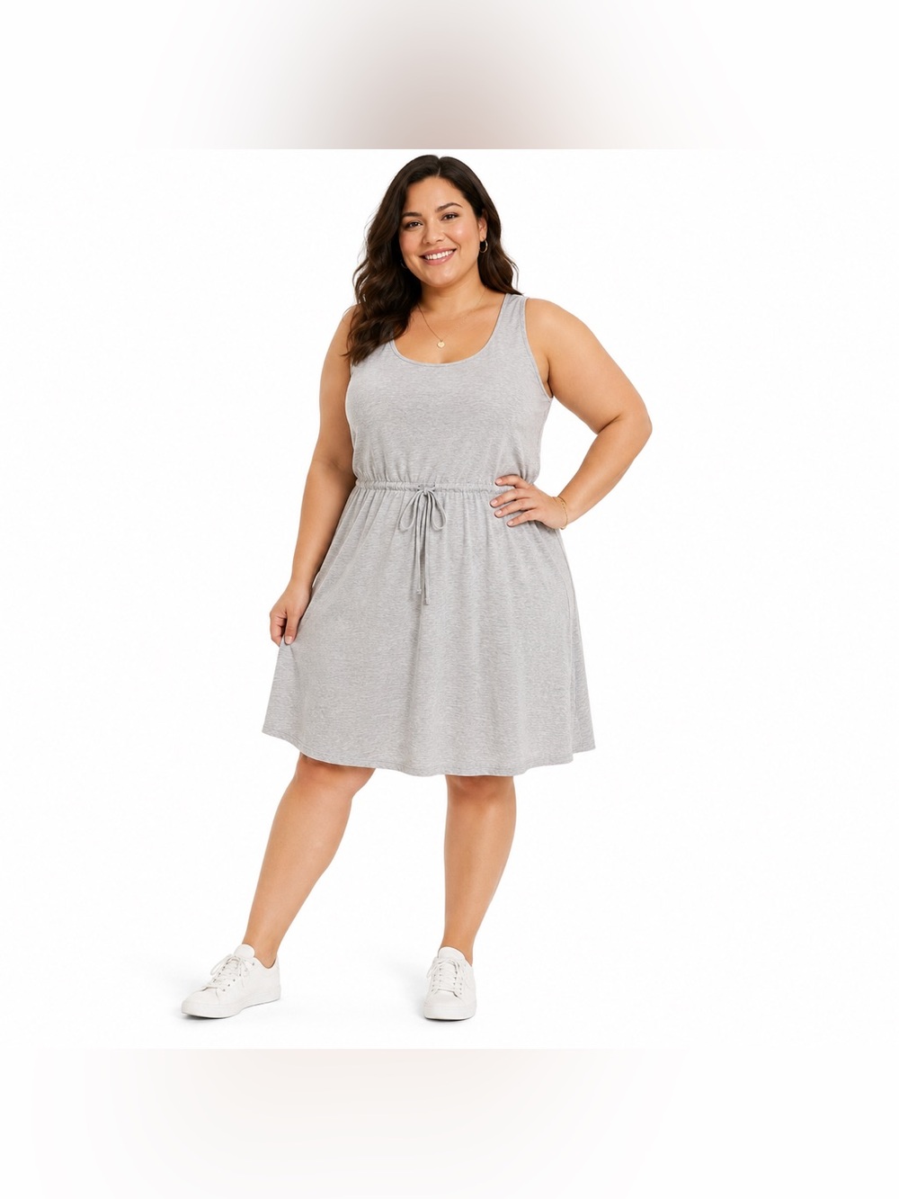 Style & Co Gray Sleeveless Cotton Knit Drawstring Waist Dress Size XXL